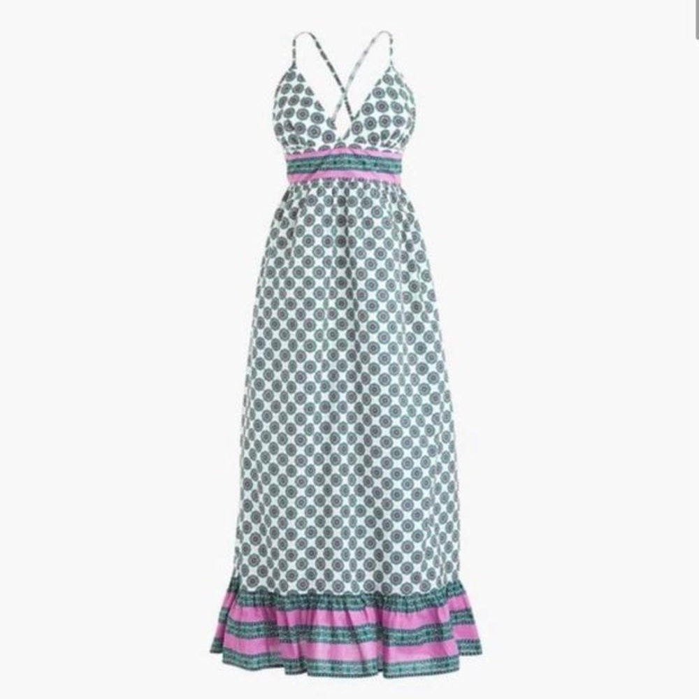 J. Crew Strappy V-neck SZ Block-print Floral Maxi